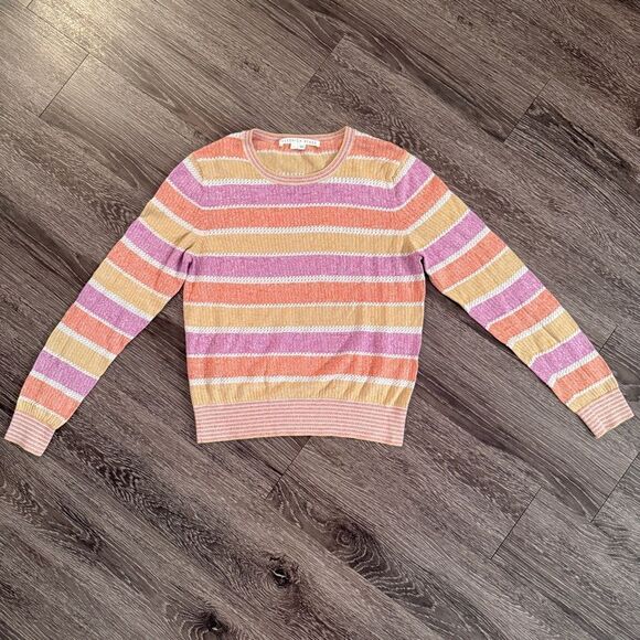 Veronica Beard Raimi Striped Linen-Cotton Knit Top - Picture 1 of 9